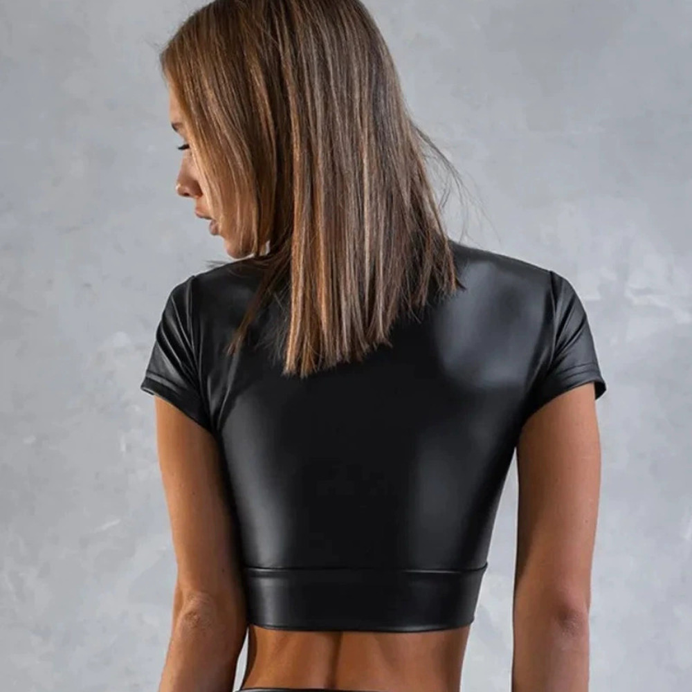 H&M Spring Summer Baddie Womens Skinny Glossy Patent Leather Cross Crop Top